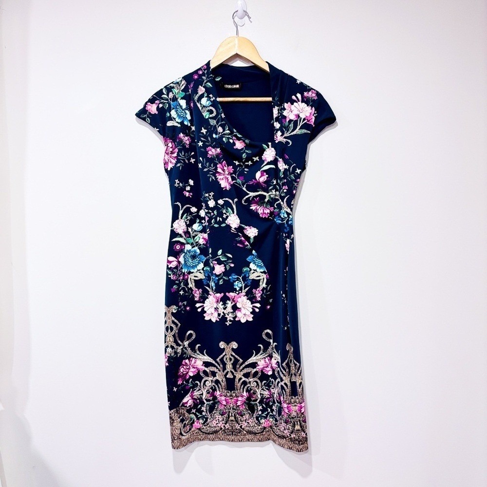 ROBERTO CAVALLI Floral Sheath Dress Green Pink | Size IT 42 / US 6